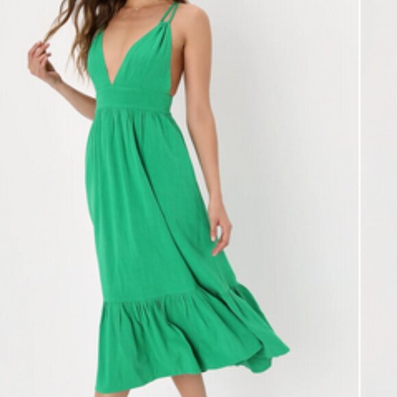 Lulus Warm Weather Wishes Green Strappy Dress w/ Pockets sz M--OUT OF STOCK - Picture 1 of 16